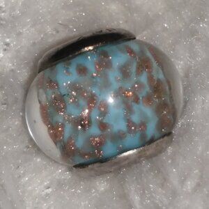 Light Blue Murano Glass and Sterling Silver Bead/Charm with Copper Flecks